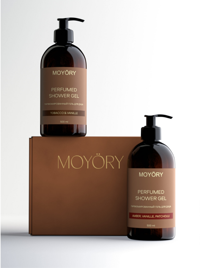 MOYORY Набор парфюмированных гелей для душа с ароматом Tobacco&Vanille и Amber,Vanille,Patchouli 500 мл