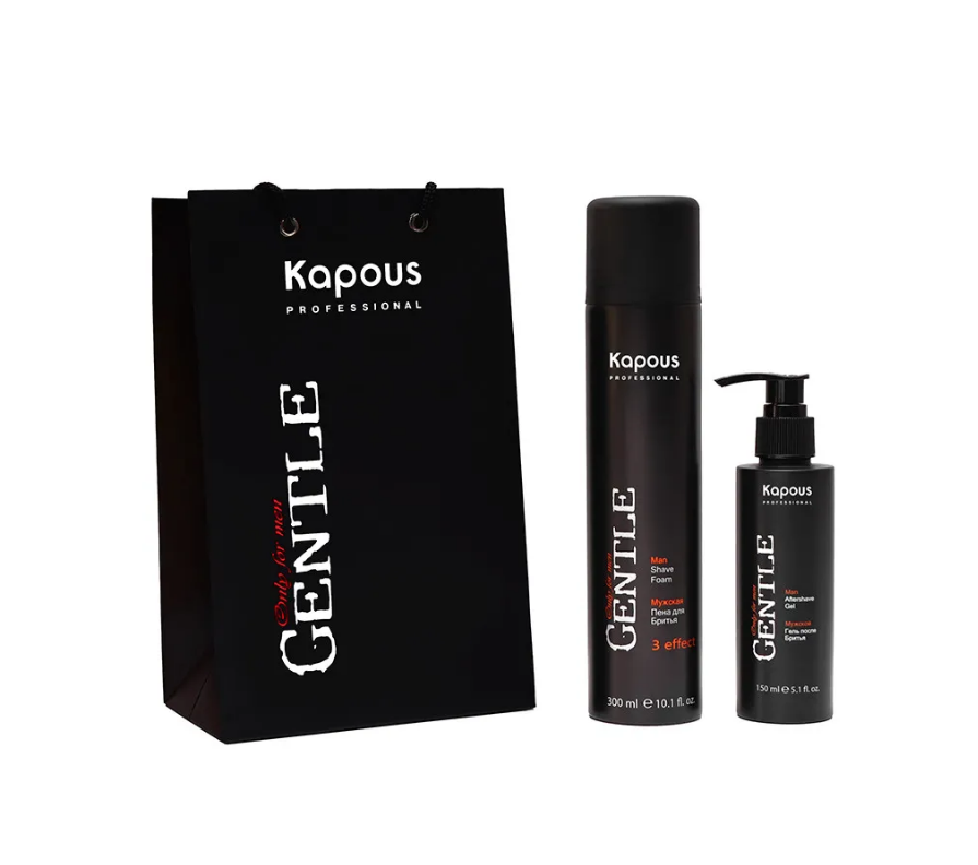 KAPOUS Мужской набор для комфортного бритья: пена для бритья 300 мл +гель после бритья с охлаждающим эффектом 150 мл в подарочном пакете